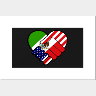 Mexico Flag USA Flag Handshake Posters and Art